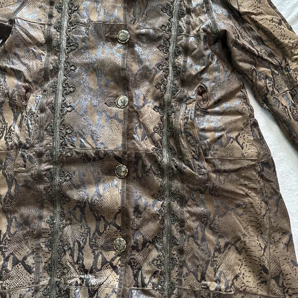 Vintage Talenti Italy Shearling Coat Brown Embossed Leather Fur Trim M-L - Picture 4 of 16